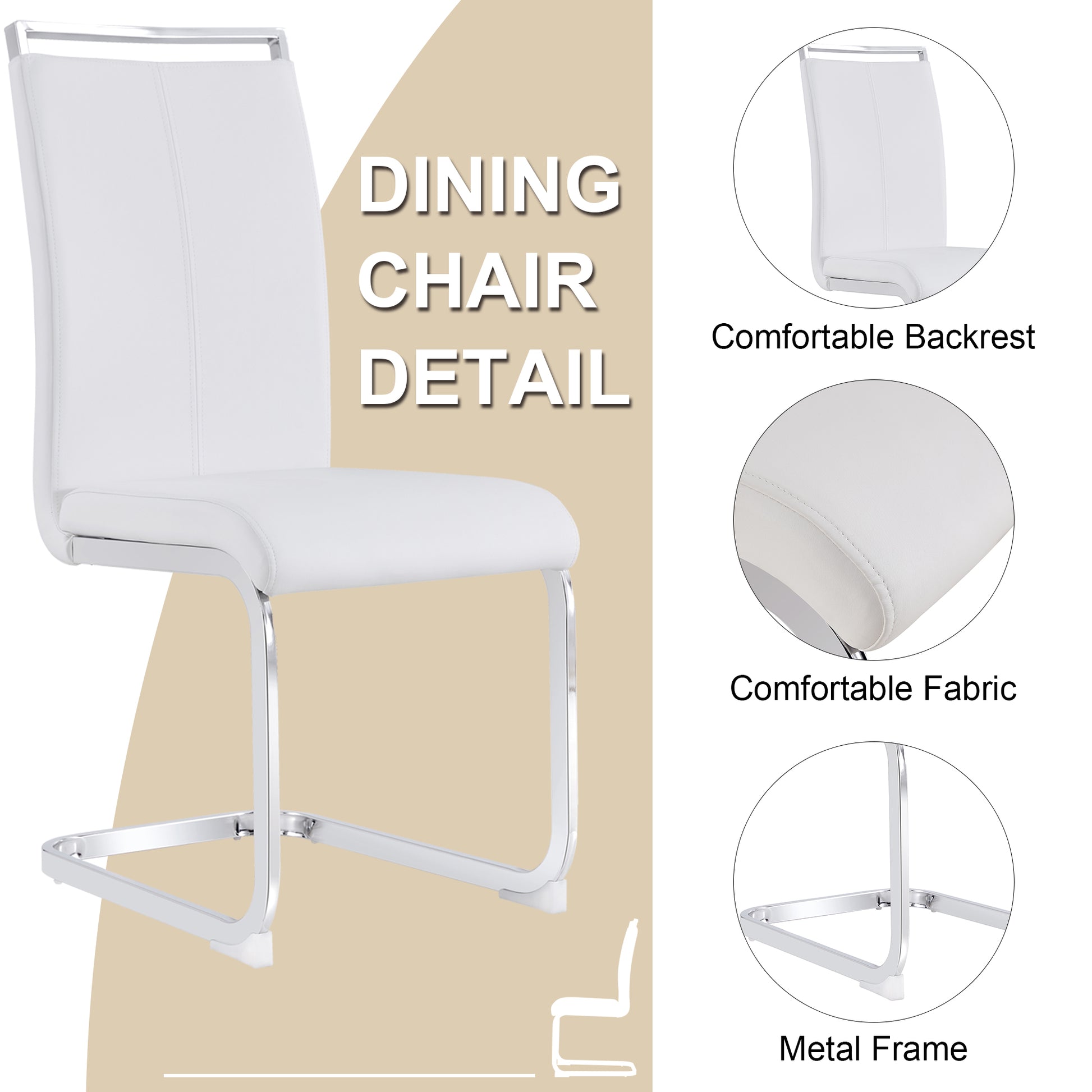 Table And Chair Set.A Rustic Industrial Rectangular Mdf Black Dining Table With Mdf Desktop And Electroplated Silver Metal Legs.Paried With 4 Chairs With Pu Cushion And Metal Legs. White Black Seats 4 Mdf Metal