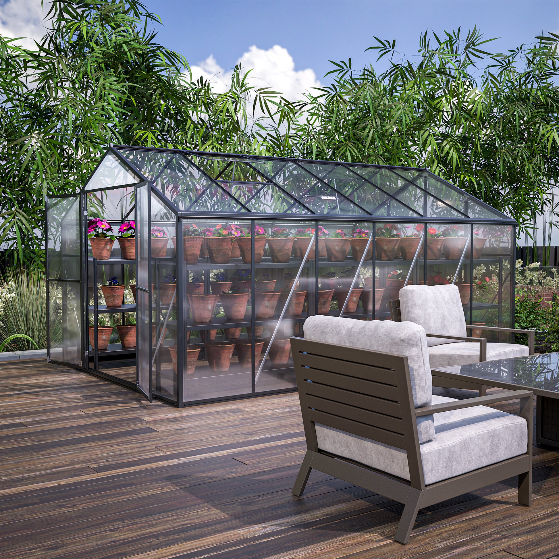 8' X 12' Outdoor Greenhouse, Heavy Duty Polycarbonate Greenhouse, Large Walk In Greenhouse With Double Doors And Two Ventilation Windows, Aluminum Greenhouse For Outdoor Greenhouse Garden Backyard