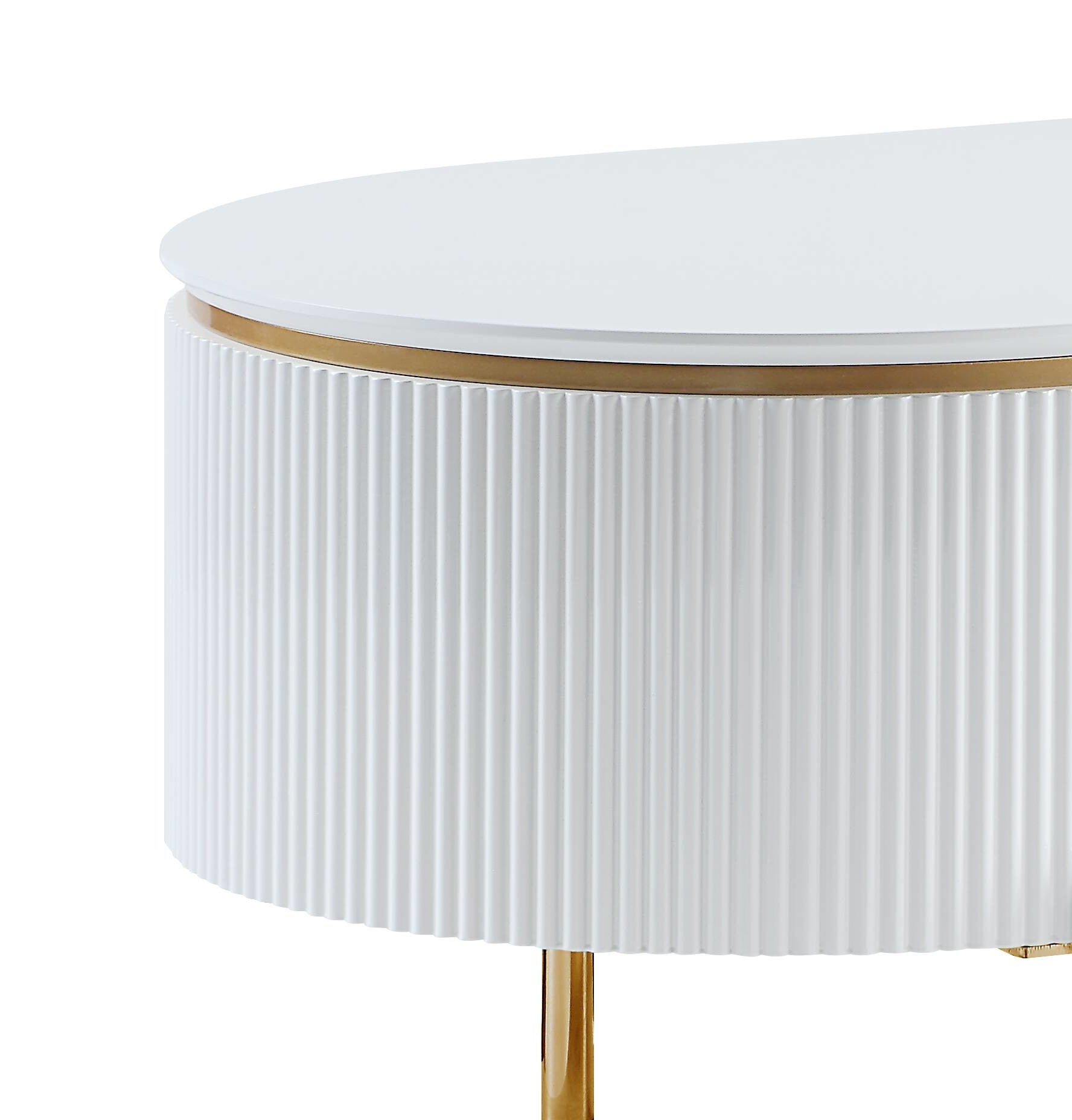 White High Gloss And Gold 1 Shelf Coffee Table White Gold Primary Living Space Drawers Rectangular Wood Metal