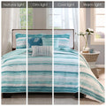 6 Piece Printed Quilt Set With Throw Pillows Aqua Full Queen Full Aqua Cotton