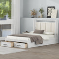 Full Size Wood Platform Bed With Upholstered Headboard And 2 Drawers, White Box Spring Not Required Full White Wood Bed Frame Solid Wood Mdf