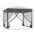 Outsunny 10' X 10' Pop Up Canopy Tent With Netting, Instant Sun Shelter, Tents For Parties, Height Adjustable, With Wheeled Carry Bag And 4 Sand Bags For Outdoor, Garden, Patio, Gray Gray Steel