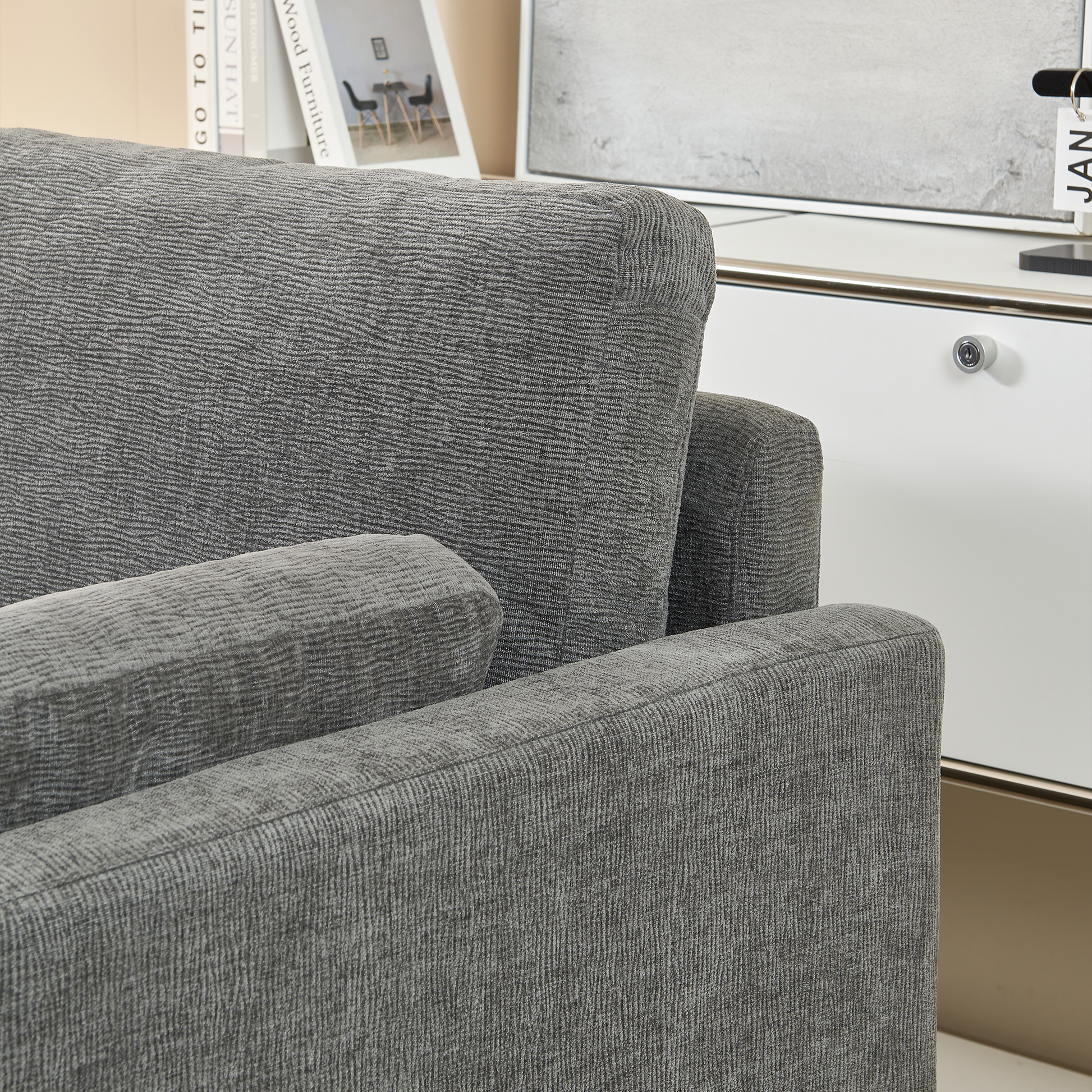 58.66" Small Modern Loveseat Sofa, Mid Century Chenille Fabric 2 Seat Couch Beautiful Seat With Back Cushions, Accent Sofa Couch For Living Room, Bedroom And Small Space Gray Wood Foam Chenille 2 Seat