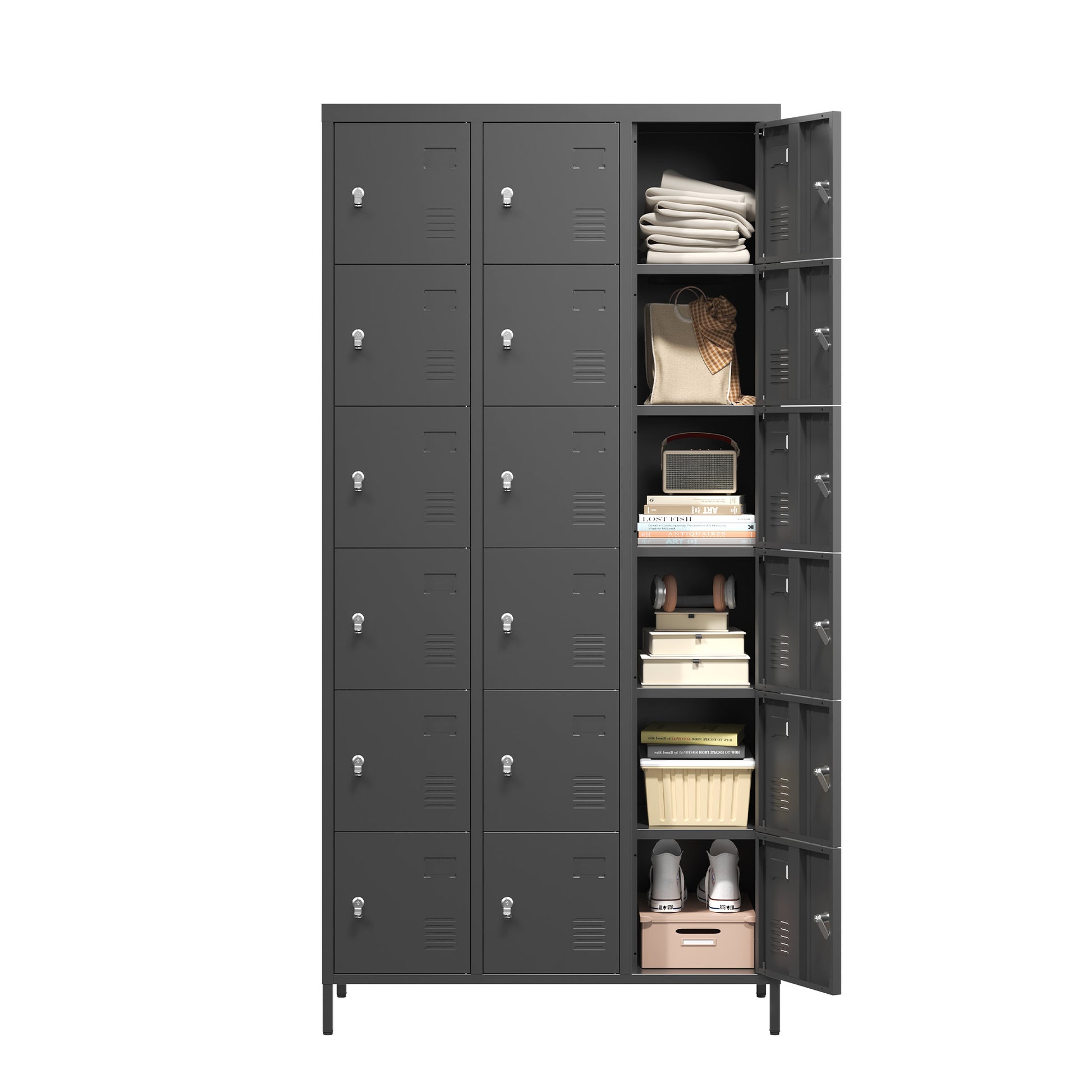 18 Door 72"H Metal Lockers With Lock For Employees,Storage Locker Cabinet For Home Gym Office School Garage,Easy Assembly,Black Freestanding 5 Or More Spaces Black Primary Living Space Door Locks