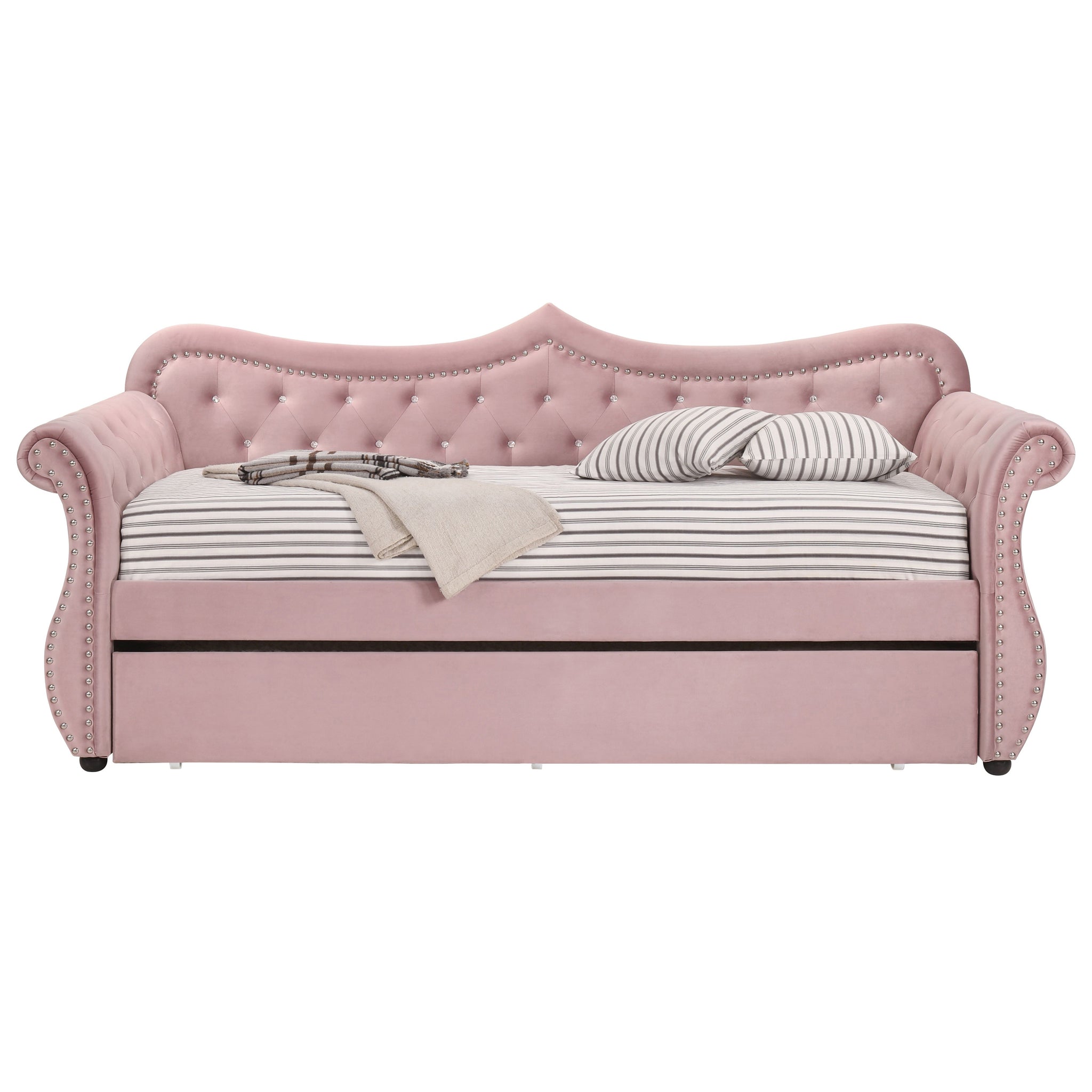 Pink Upholstered Twin Daybed With Trundle Twin Pink Wood Bedroom Contemporary Velvet Velvet