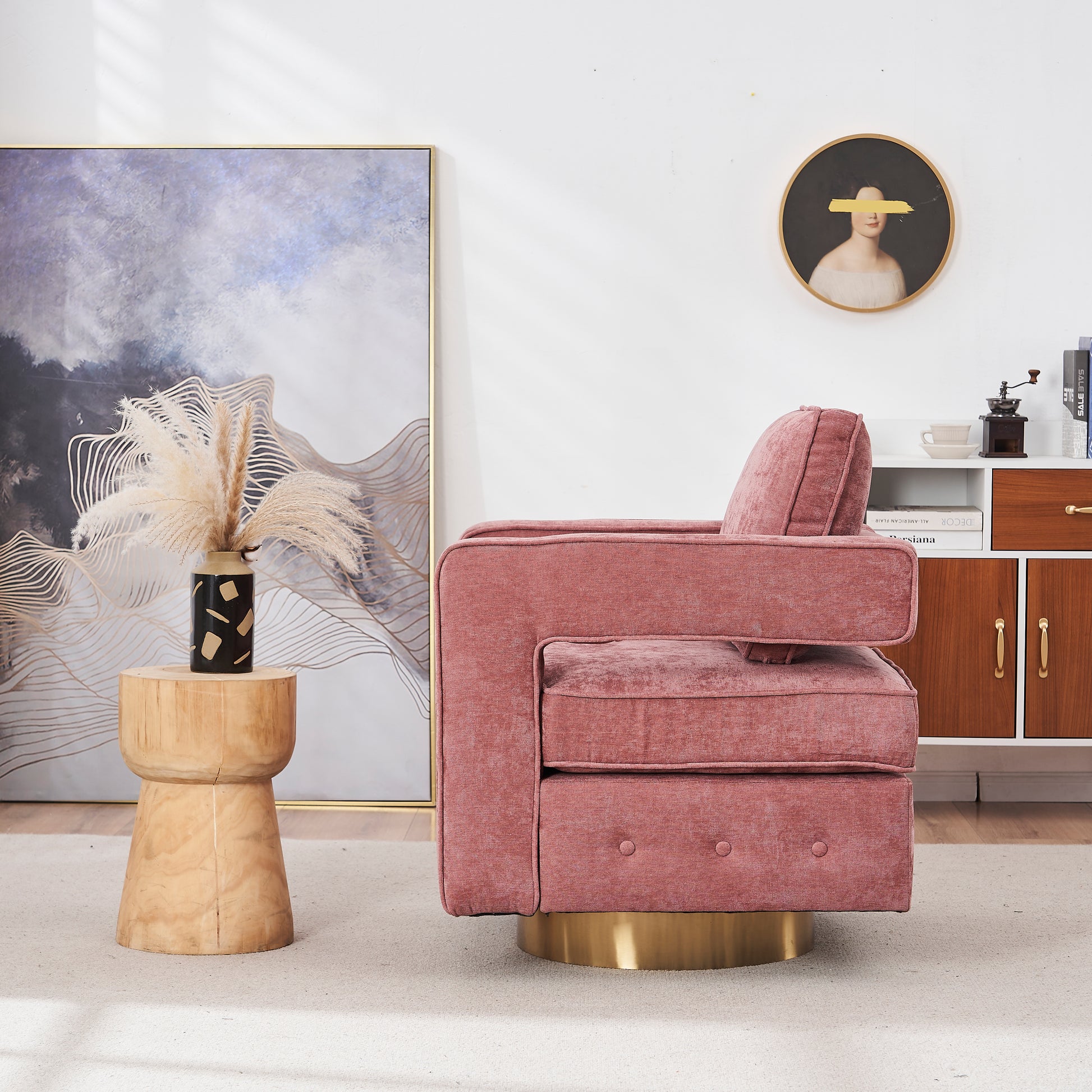 Swivel Barrel Chair For Living Room,360 Degree Swivel Club Modern Accent Single Sofa Chair, Small Leisure Arm Chair For Nursery, Hotel, Bedroom, Office Pink Primary Living Space Modern Linen
