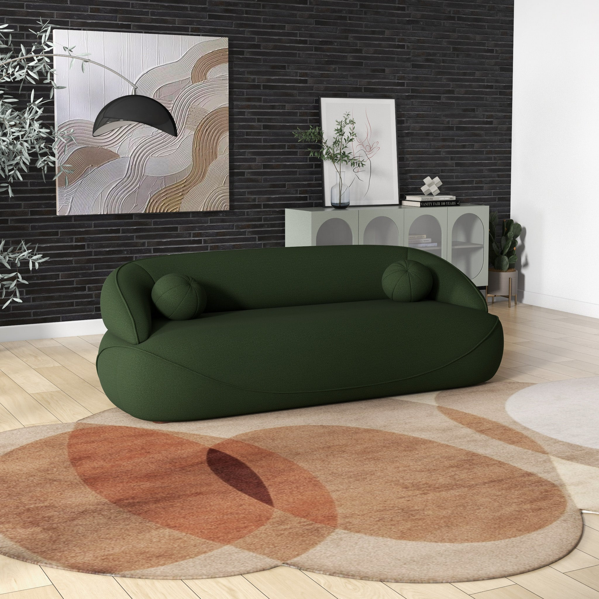 Andrew Dark Green Boucle Sofa Dark Green Wood Primary Living Space Medium Firm Mid Century Modern Foam Boucle,Solid Wood 3 Seat
