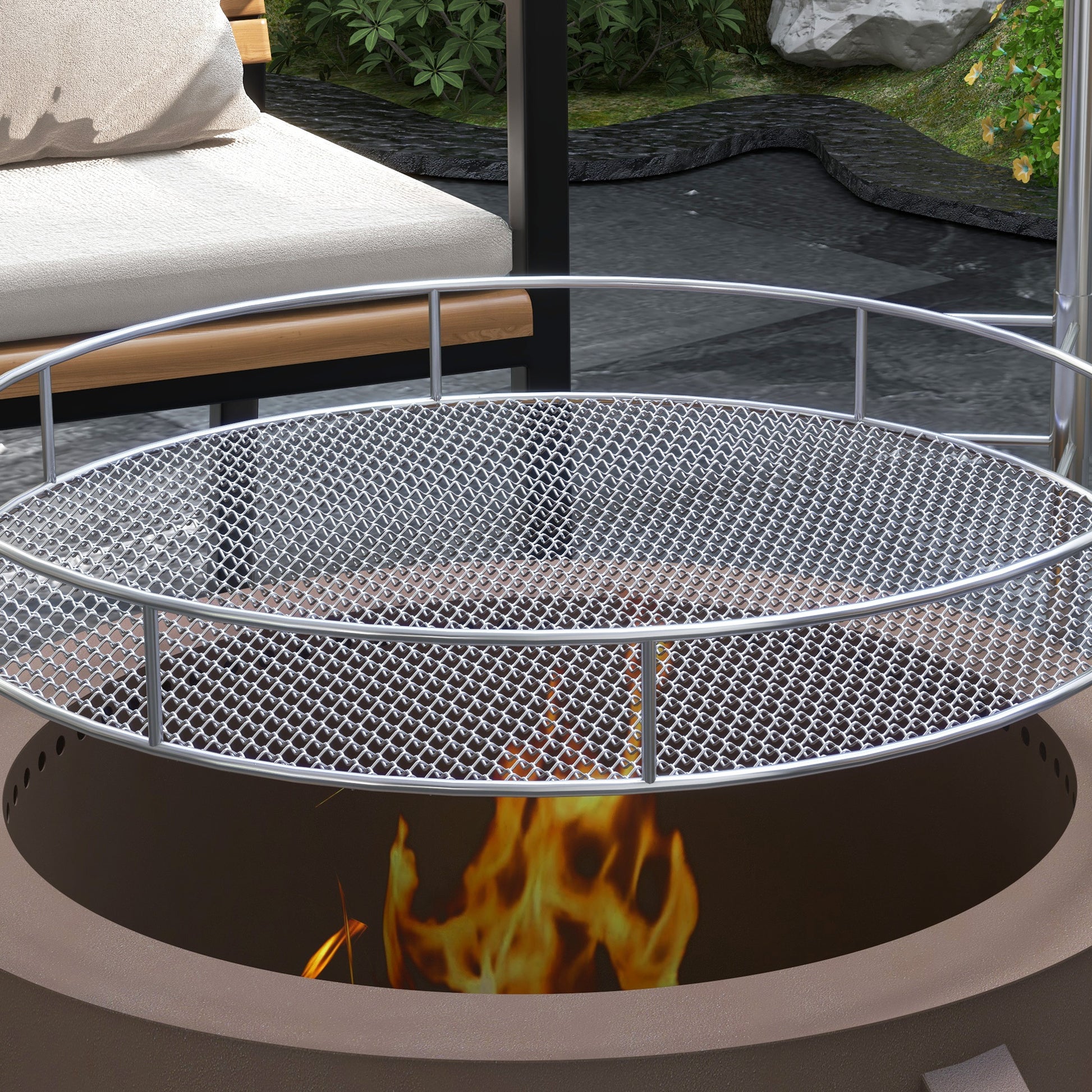 Outsunny 2 In 1 Smokeless Fire Pit, Bbq Grill, 19" Portable Wood Burning Firepit With Cooking Grate And Poker, Low Smoke Camping Bonfire Stove For Backyard Patio Picnic, Steel, Bronze Bronze Steel