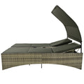 Patio Daybed Outdoor Daybed Outdoor Rattan Sun Lounger With Shelter Roof With Adjustable Backrest, Storage Box And 2 Cup Holders For Patio, Balcony, Poolside,Grey Yes Grey Seats 2 Water Resistant Frame Water Resistant Cushion Garden & Outdoor Sectional