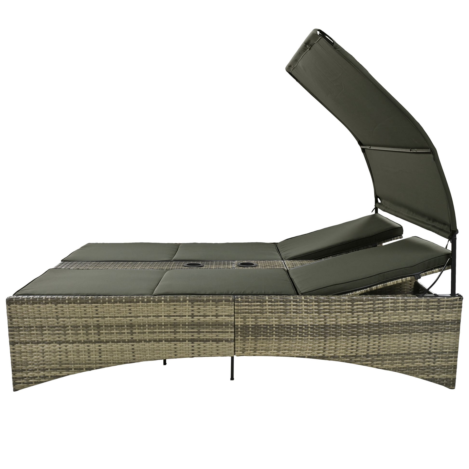 Patio Daybed Outdoor Daybed Outdoor Rattan Sun Lounger With Shelter Roof With Adjustable Backrest, Storage Box And 2 Cup Holders For Patio, Balcony, Poolside,Grey Yes Grey Seats 2 Water Resistant Frame Water Resistant Cushion Garden & Outdoor Sectional