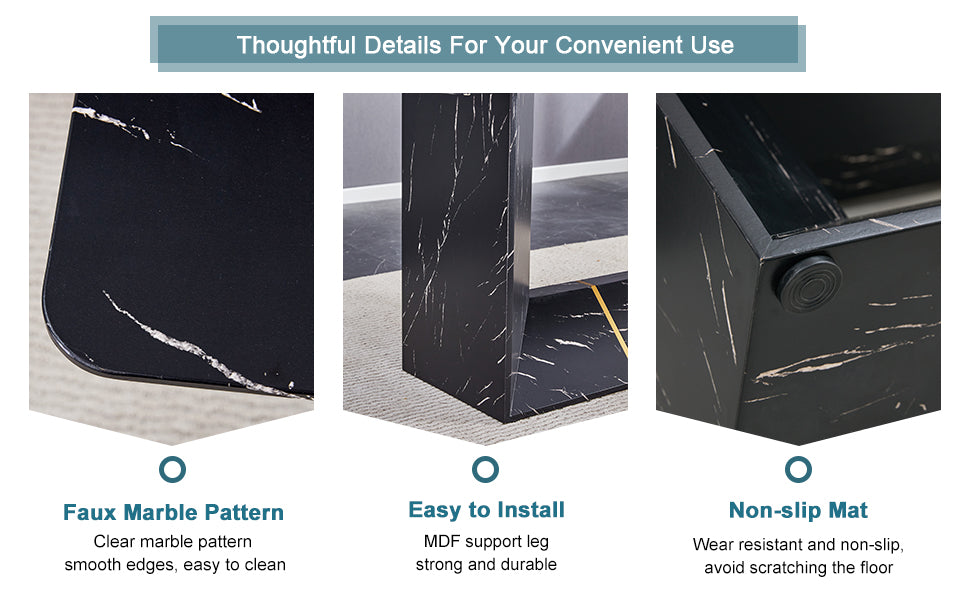 This Modern Dining Table With Mdf Marbled Design Gives You A Luxurious And Elegant Feel, Adding A Touch Of Elegance Whether It Is A Family Dinner Or Entertaining Guests. Black Mdf