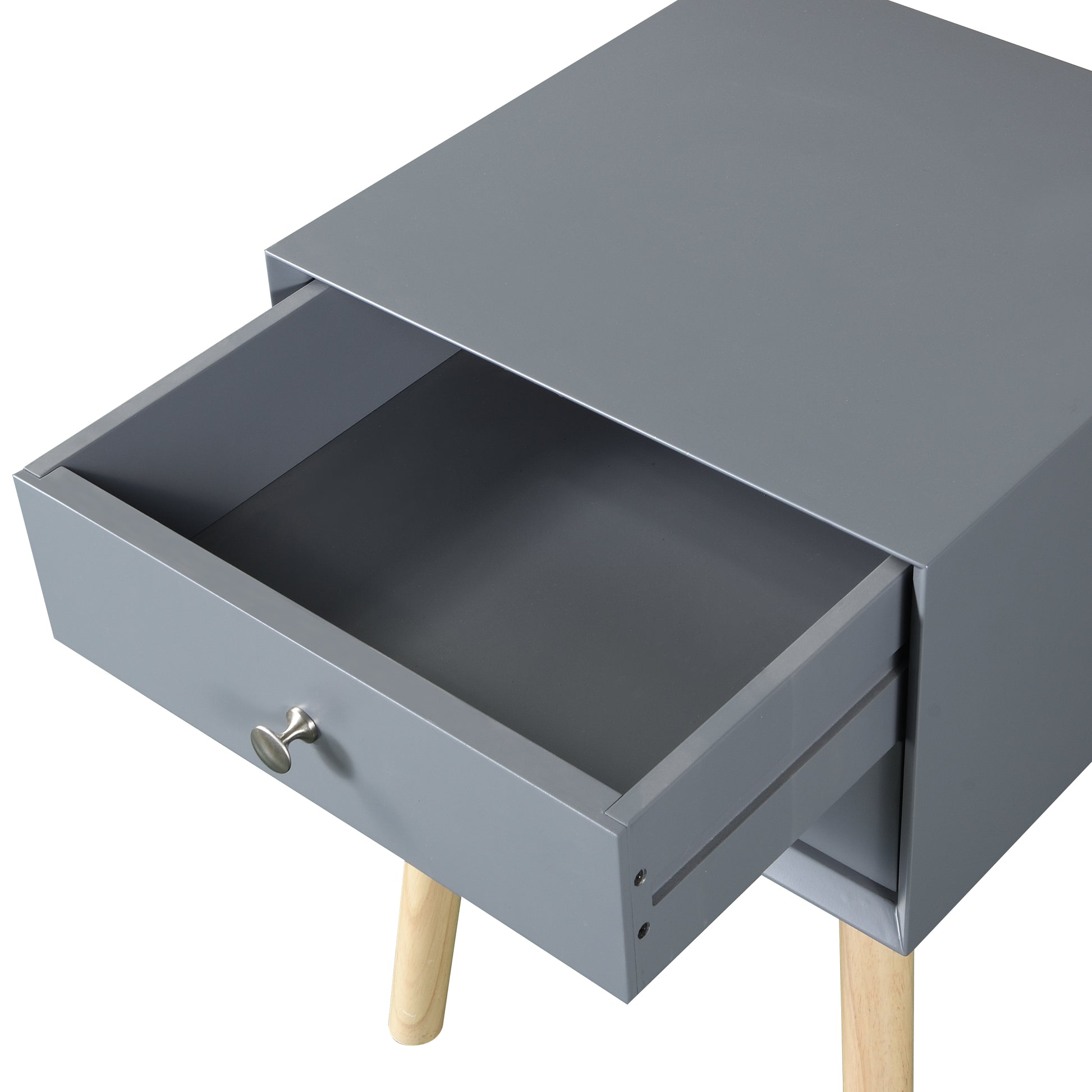 Side Table,Bedside Table With 2 Drawers And Rubber Wood Legs, Mid Century Modern Storage Cabinet For Bedroom Living Room, Gray Gray Mdf