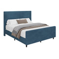 50.7'' High Headboard Corduroy Upholstered Bed Frame With Vertical Stripe Wingback And High Footboard No Box Spring Needed, Queen Size, Blue Box Spring Not Required Queen Blue Wood Bedroom Modern