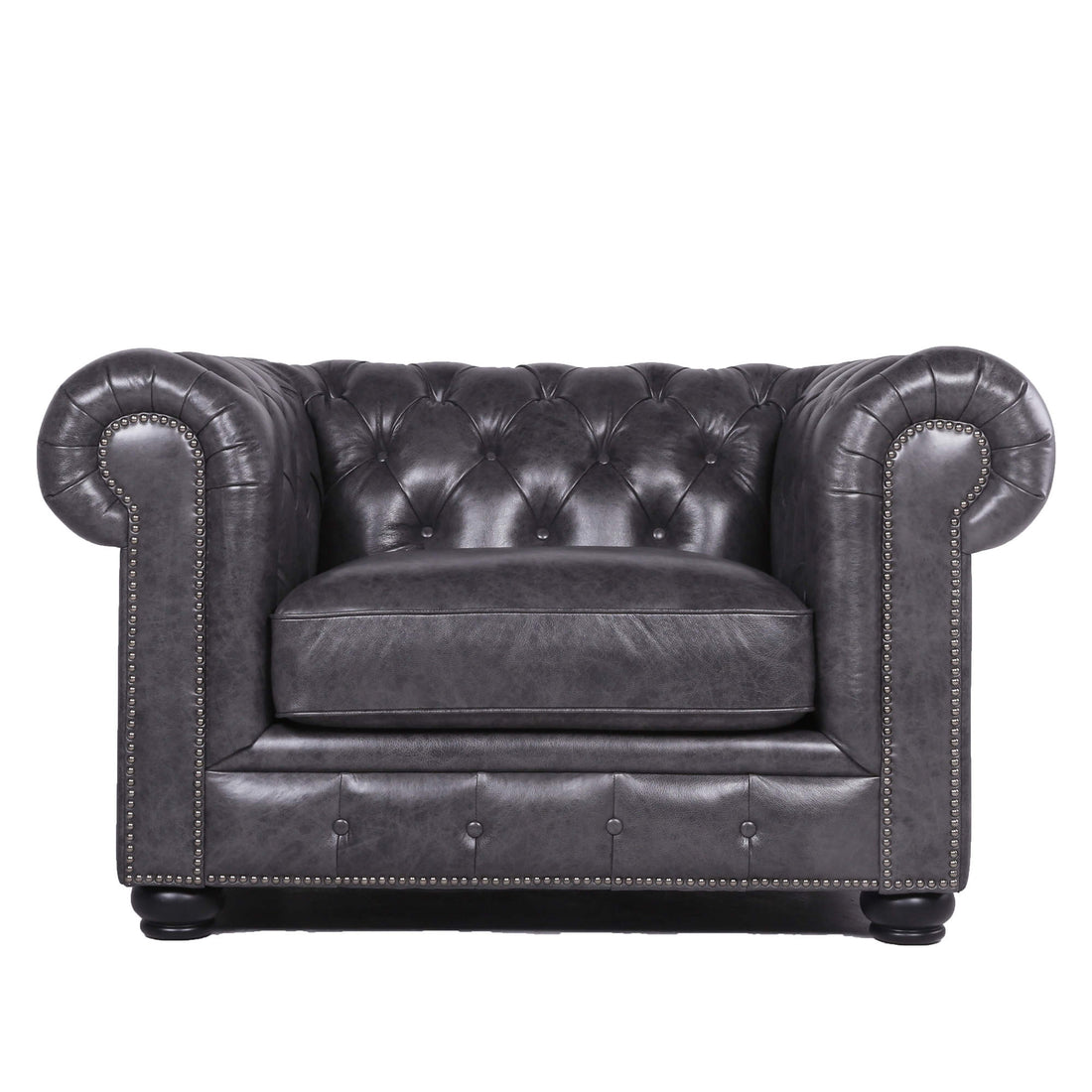 Traditional Tufted Leather Chesterfield Chair Gray Leather