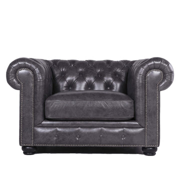 Traditional Tufted Leather Chesterfield Chair Gray Leather