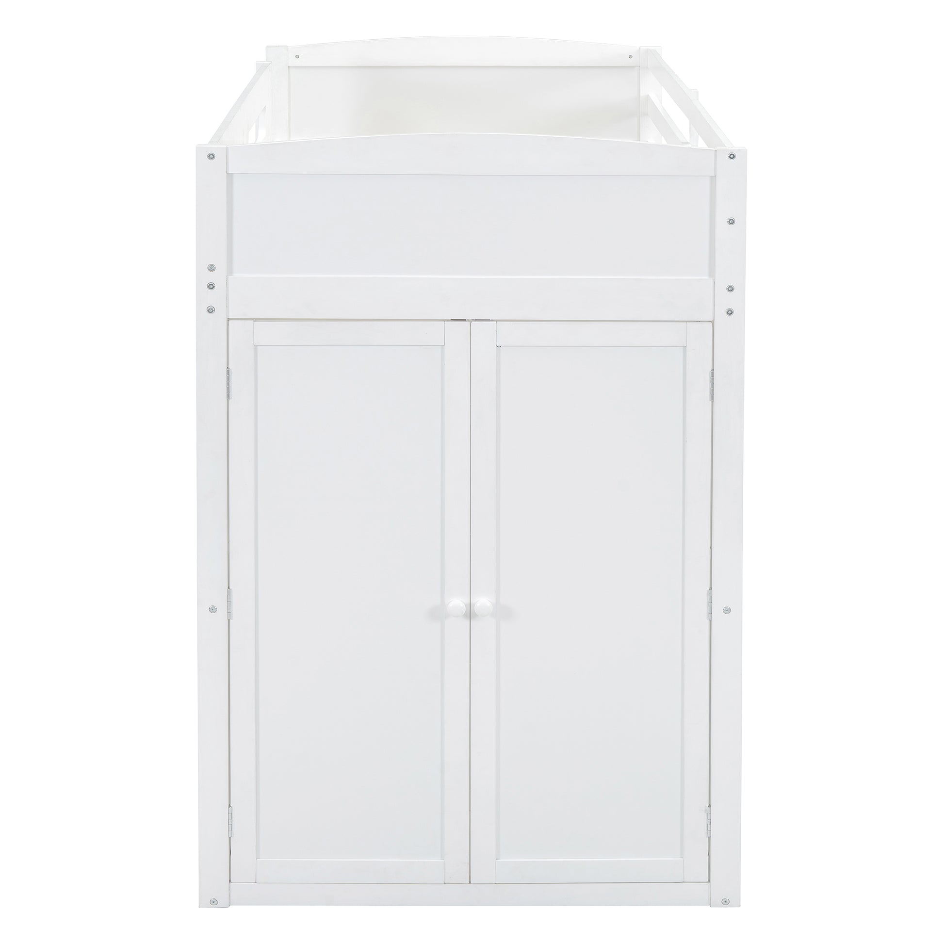 Twin Size Loft Bed With Desk, Wardrobes, 4 Drawers And 4 Shelves White Twin White Solid Wood