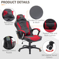 Homcom 6 Vibrating Point Massage Computer Gaming Chair 5 Modes, Racing Style Heated Desk Chair Swivel Rolling Chair With Headrest, Red Black Red Faux Leather