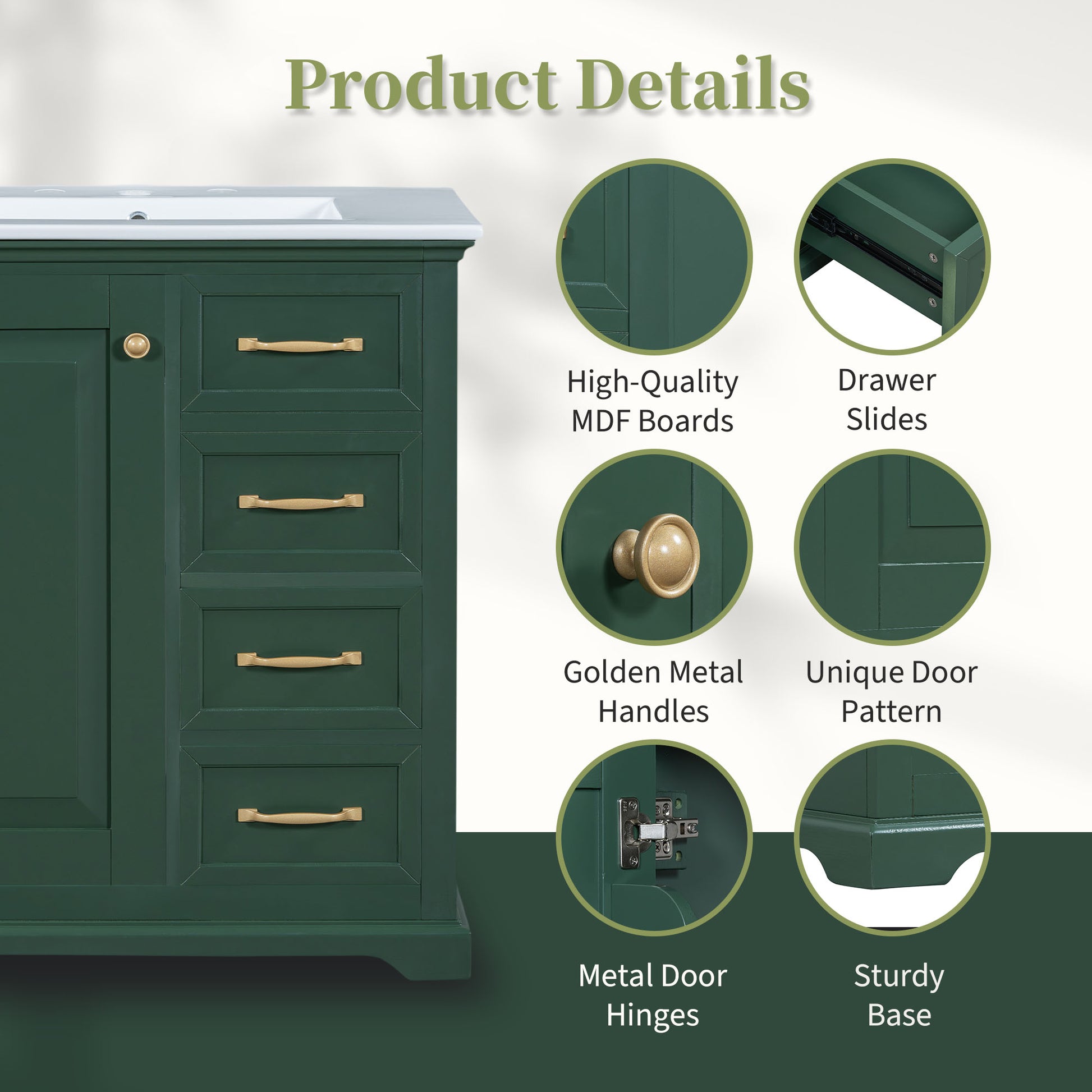 30" Bathroom Vanity With Sink, One Package, Green Bathroom Cabinet With Drawers, Solid Frame And Mdf Board Green Solid Wood Mdf