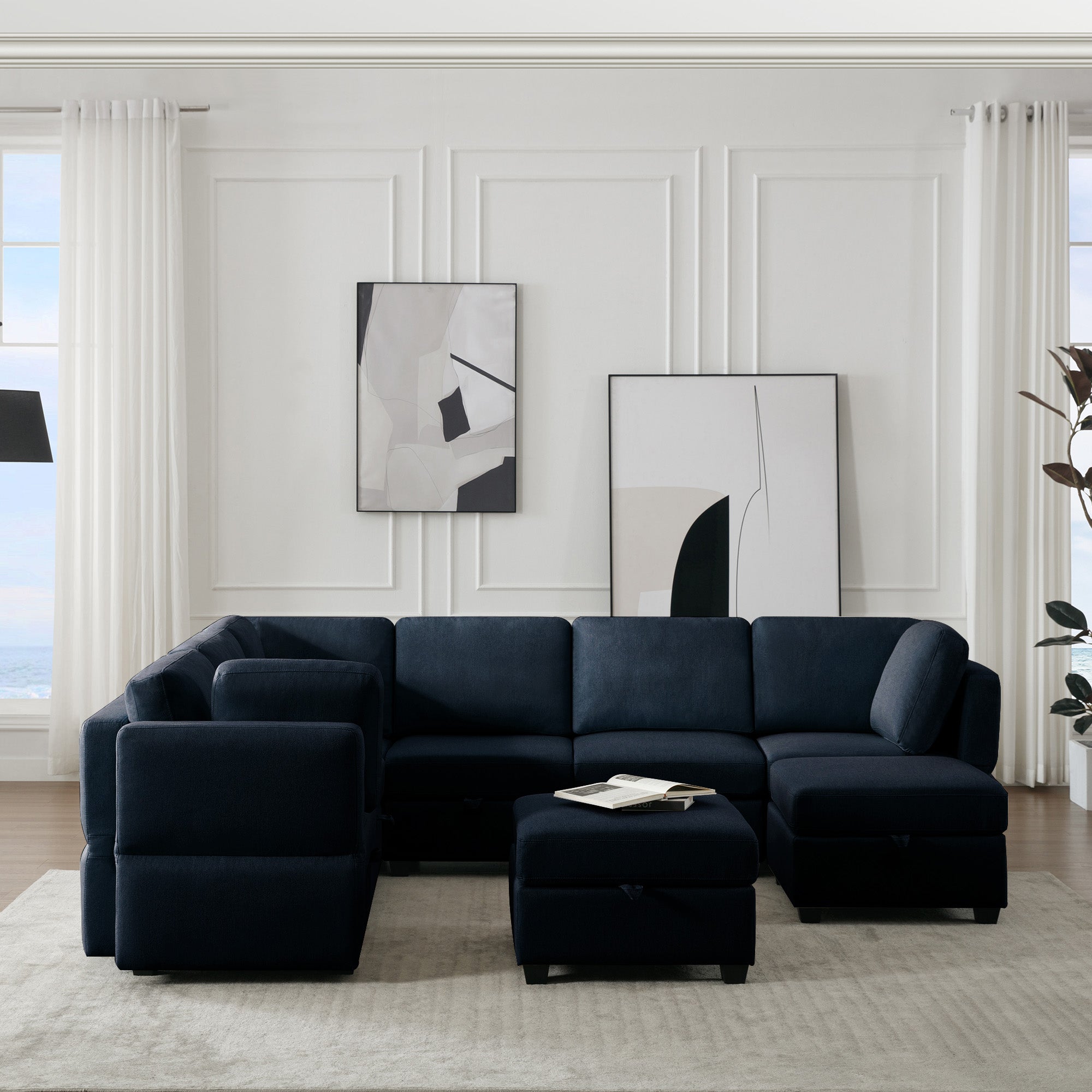 Modular Sectional Sofa With Storage Seat Oversized U Shaped Couch With Reversible Chaise Sofa Set With Ottoman,Ultimate Comfort 6 8 Seater Couches With Adjustable Arms And Backs For Living Room Blue Blue Polyester 6 Seat