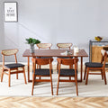 Table And Chair Set, Ancient Style Solid Wood Dining Table, Imitation Rattan Table Legs, Beautiful Simple Solid Wood Dining Chair, Perfect For Dinner, Meetings, Home And Office Decoration Walnut Rubber Wood