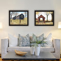 2 Piece Vignette Mail Pouch Barn & Buck County Bridge Black Framed Wall Art For Living Room, Bedroom Wall Art Print For Home Decor By Billy Jacobs Multicolor Wood Paper