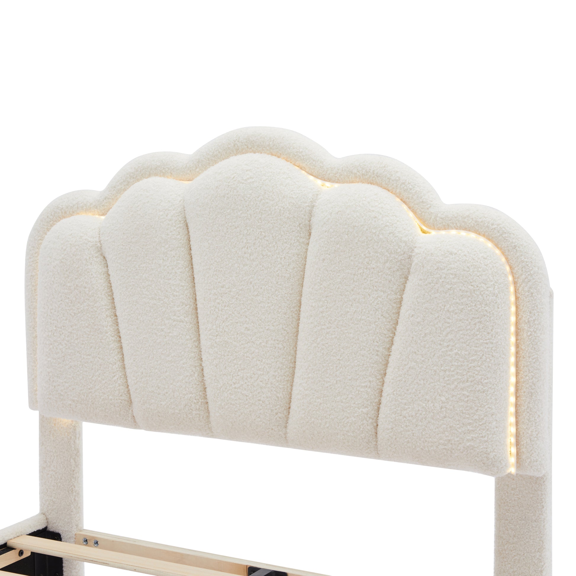 2 Pieces Bedroom Sets Twin Size Flower Shaped Upholstered Led Platform Bed With Storage Ottoman Sherpa Fabric, White Twin White 2 Piece Set Wood