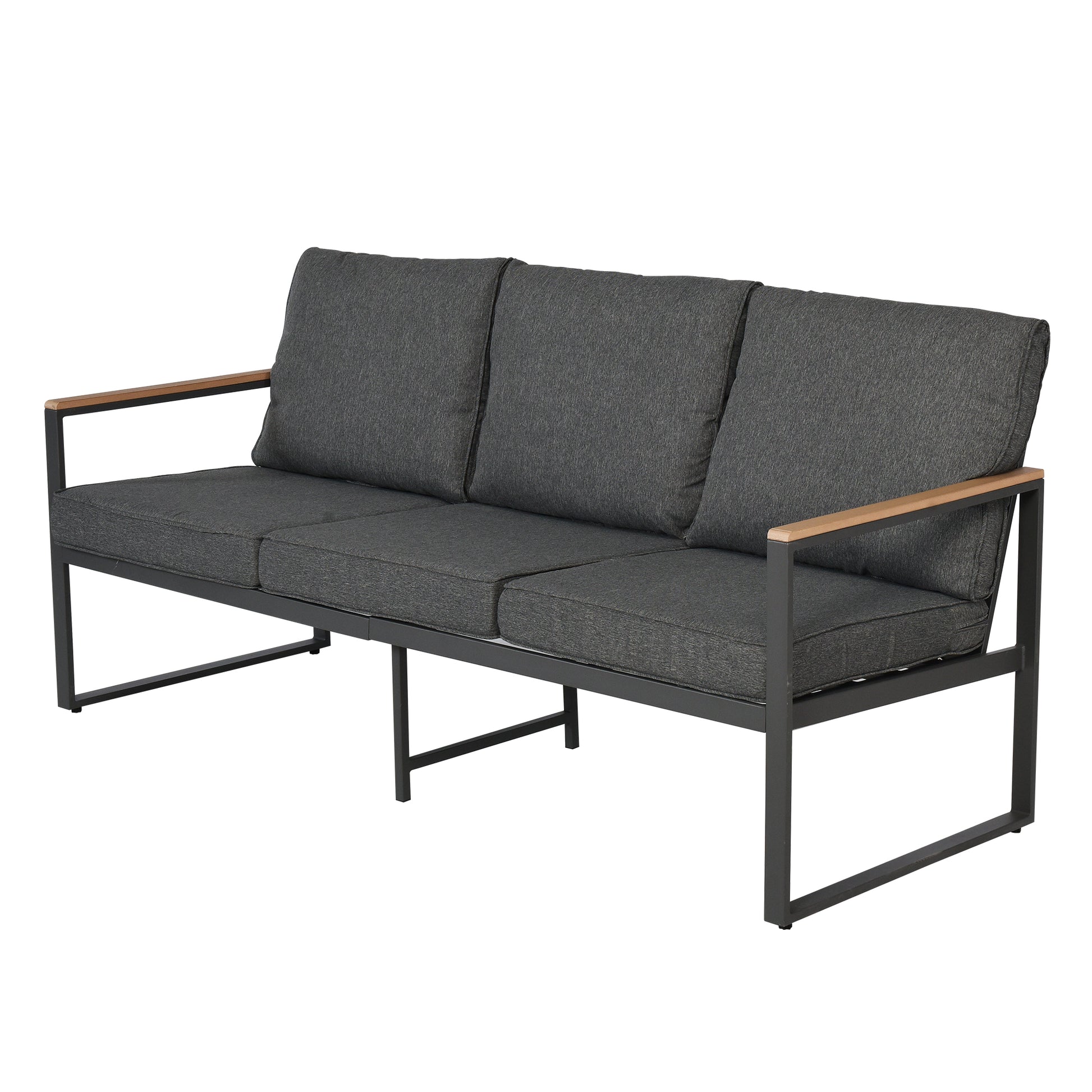 Outdoor 4 Pieces Furniture Sets Modern Aluminum Patio Conversation Sets Sofa W Blue Cushion Faux Wood Grain Frame Coffee Table For Garden Courtyard Poolside Yes Dining Set Grey Weather Resistant Frame Water Resistant Cushion Garden & Outdoor Modern