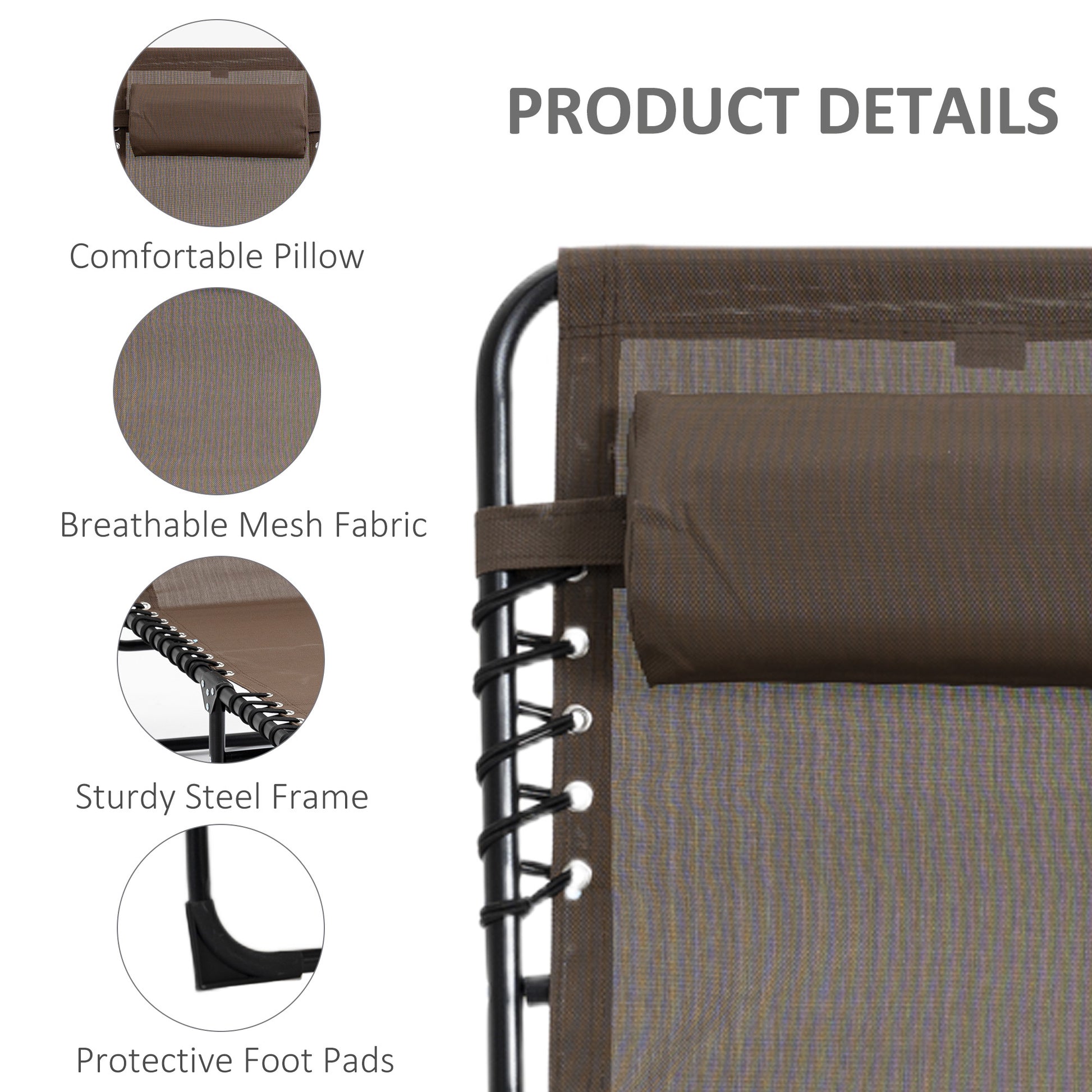 Outsunny Reclining Chaise Lounge Chair, Portable Sun Lounger, Folding Camping Cot, With Adjustable Backrest And Removable Pillow, For Patio, Garden, Beach, Brown Brown Fabric