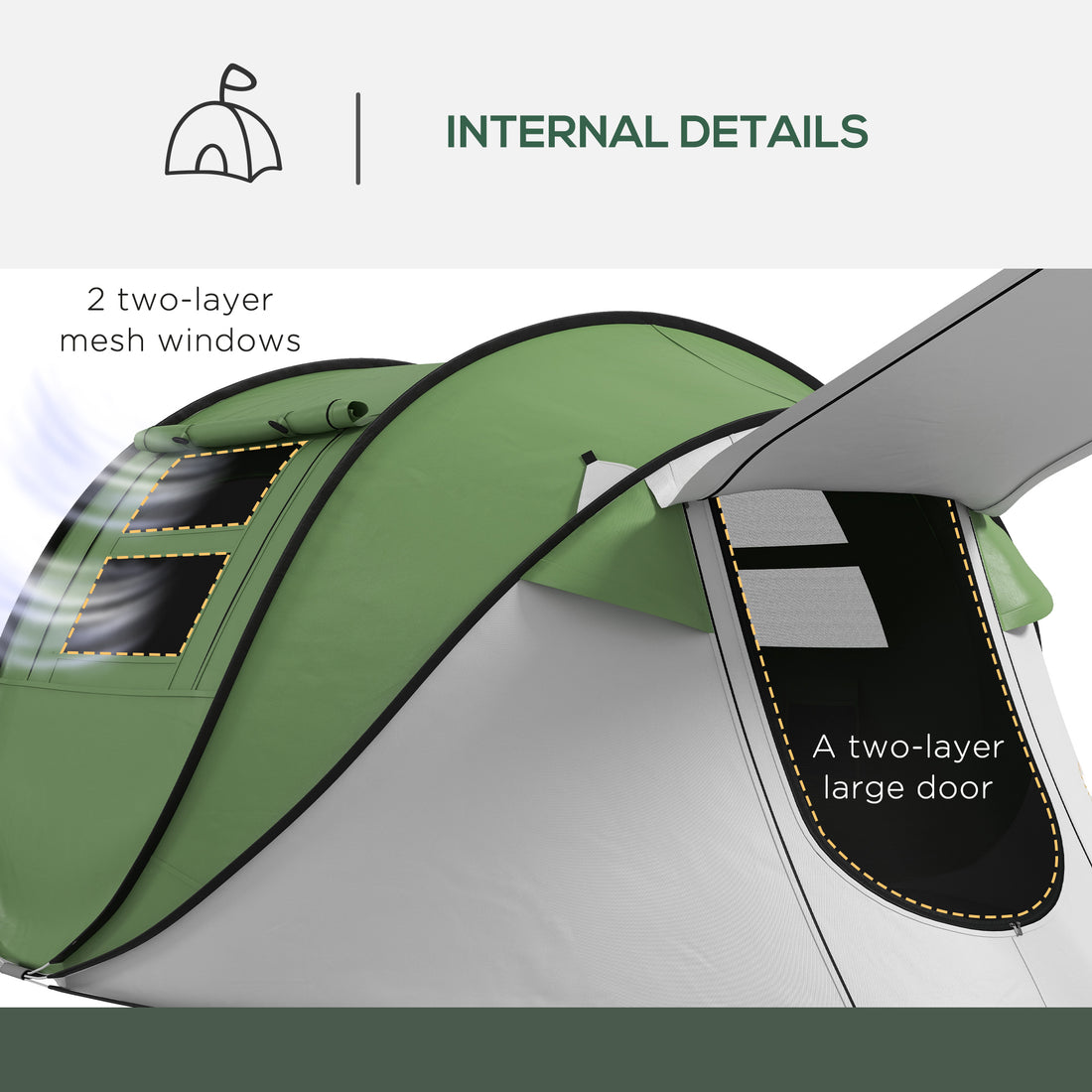 Outsunny Pop Up Tent, Instant Camping Tent With Porch And Carry Bag, 3000Mm Waterproof, For 2 3 People, Green, Poles Included Green Polyester