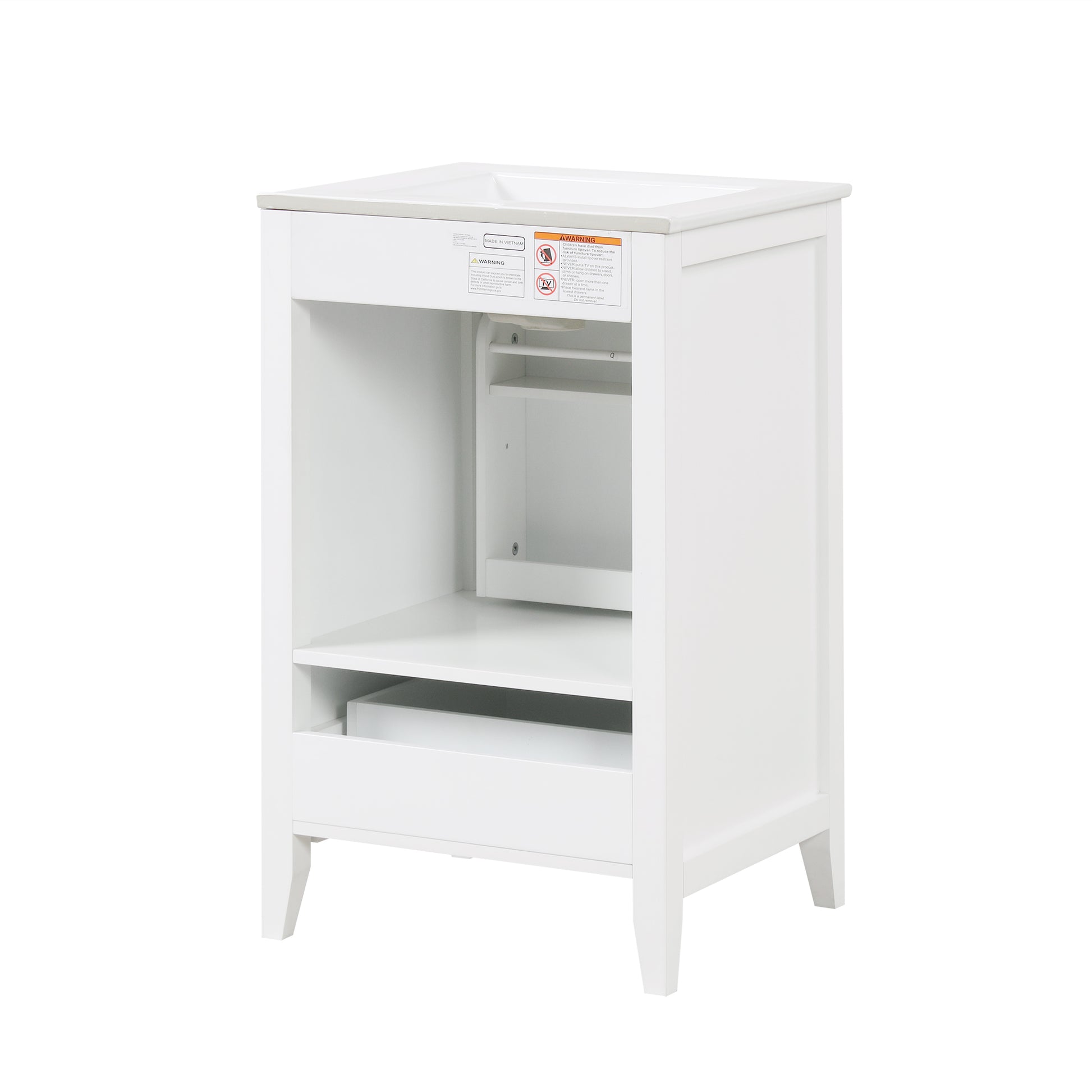 20" Bathroom Vanity With Sink, Bathroom Cabinet With Soft Closing Door, Storage Rack And A Drawer, White White Mdf