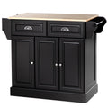 Homcom Rolling Kitchen Island With Storage, Kitchen Cart With Wheels And Wood Countertop, Utility Cart With 2 Drawers, 3 Cabinets, Towel Rack And Spice Stand, Black Black Rubber Wood