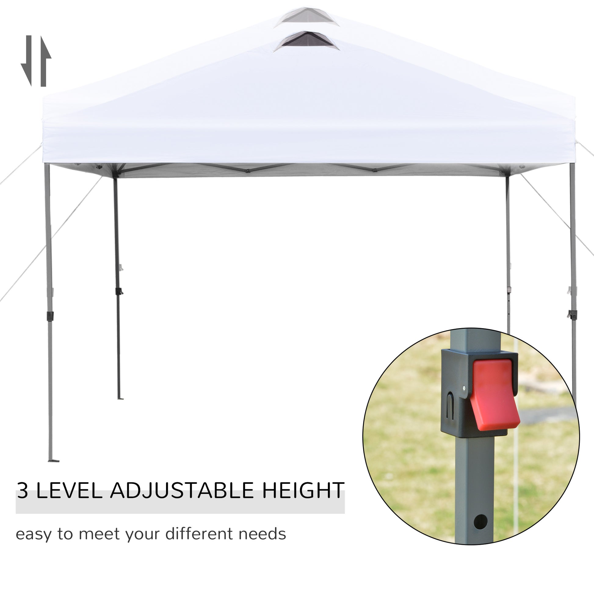 Outsunny 10' X 10' Pop Up Canopy Tent, Instant Sun Shelter With 3 Level Adjustable Height, Top Vents And Wheeled Carry Bag For Outdoor, Garden, Patio, White White Steel