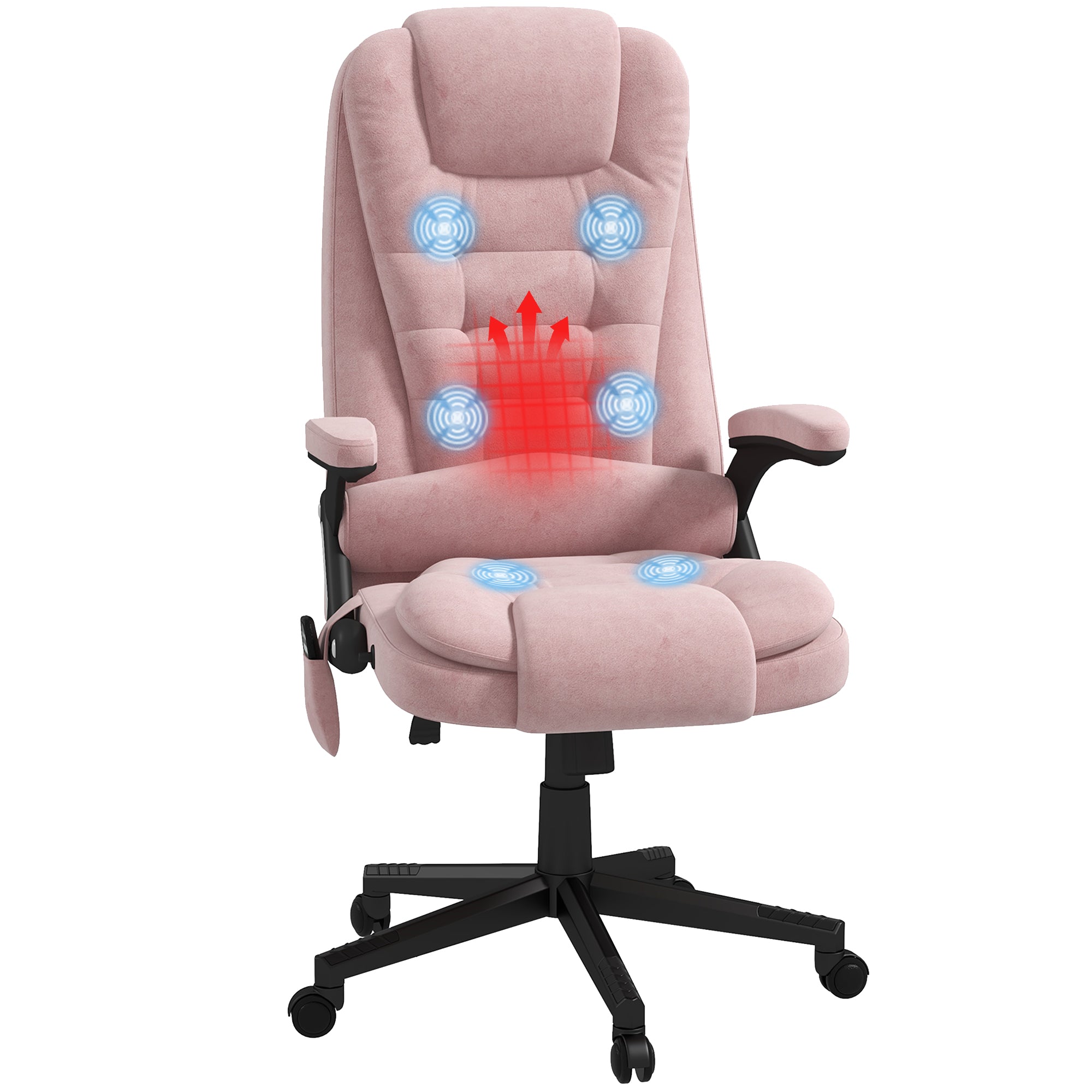 Homcom 6 Point Vibrating Massage Office Chair With Heat, Velvet High Back Executive Office Chair With Reclining Backrest, Padded Armrests And Remote, Pink Pink Polyester