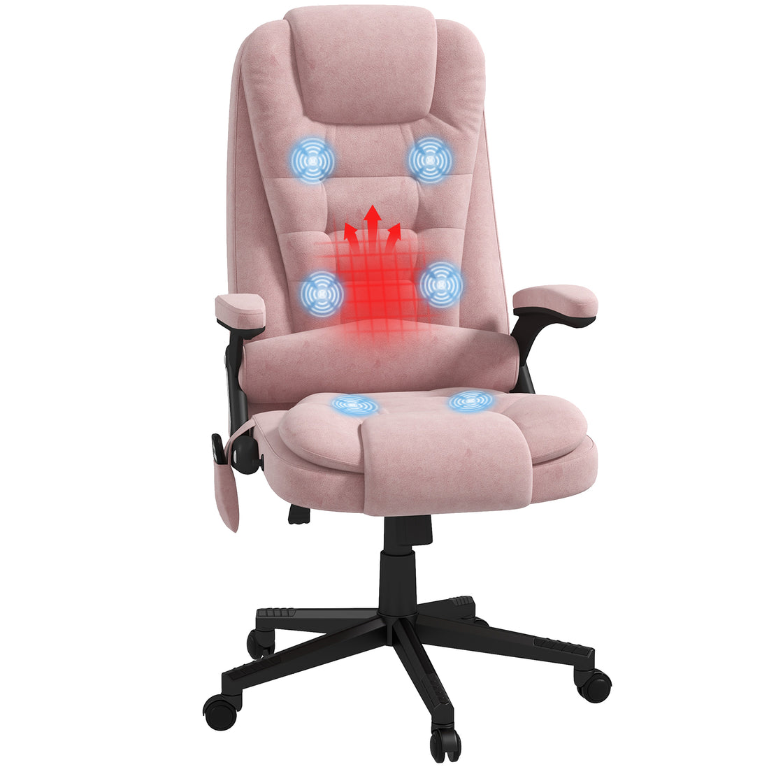 Homcom 6 Point Vibrating Massage Office Chair With Heat, Velvet High Back Executive Office Chair With Reclining Backrest, Padded Armrests And Remote, Pink Pink Polyester
