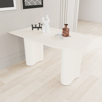 63 "Modern Fashion Mdf Cream Style Coffee Table And Irregular Side Table, 4 8 Person Dining Table, Thick Engineering Wood Round Wave Table Legs, Home Kitchen Thick Elegant Cream White Table Top Cream White Mdf