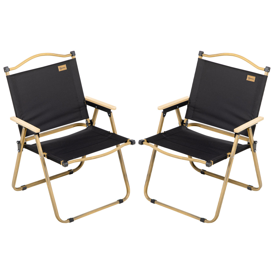 Outsunny 2 Pack Folding Camping Chair, Lightweight & Portable Beach Chairs Armchairs, Perfect For Festivals, Fishing, Picnic And Hiking, Black Black Metal