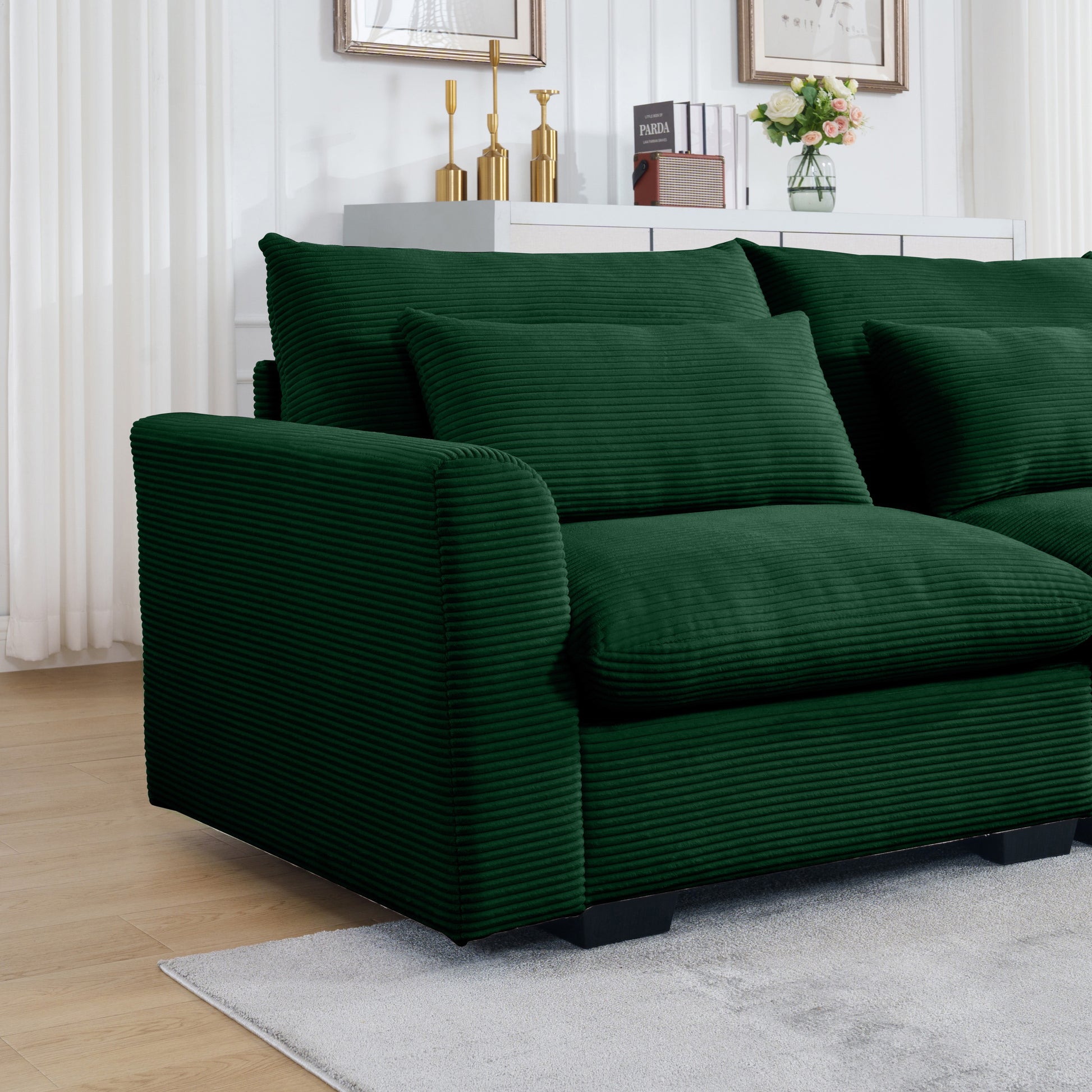 Modern Sofa 2 Seater Corduroy Fabric Sofa With Armrests For Apartment Living Room, Green Green Corduroy 2 Seat