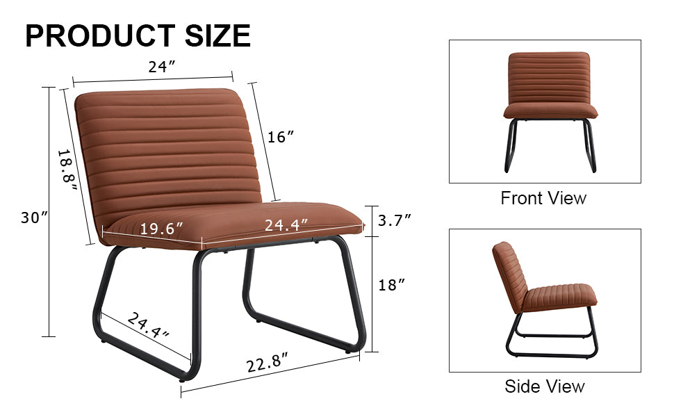 Brown Minimalist Armless Sofa Chair With Pu Backrest And Black Metal Legs, Suitable For Offices, Restaurants, Kitchens, And Bedrooms Brown Metal