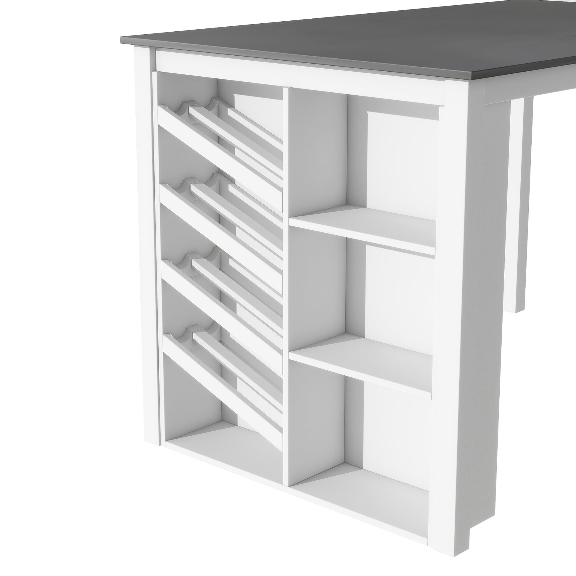 Updated Counter Height 5 Piece Solid Wood Dining Table Set, 59*35.4Inch Table With Curved Wine Rack And 4 Upholstered Chairs, White Wood Dining Room Solid Wood Rubberwood Rectangular Dining Table With Chair Wood Wood White Solid Back Seats 4 Farmhouse 4