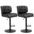 Homcom Bar Height Bar Stools Set Of 2 With Adjustable Seat, Thick Padded Cushion And Metal Footrest For Home Bar, Black Black Metal