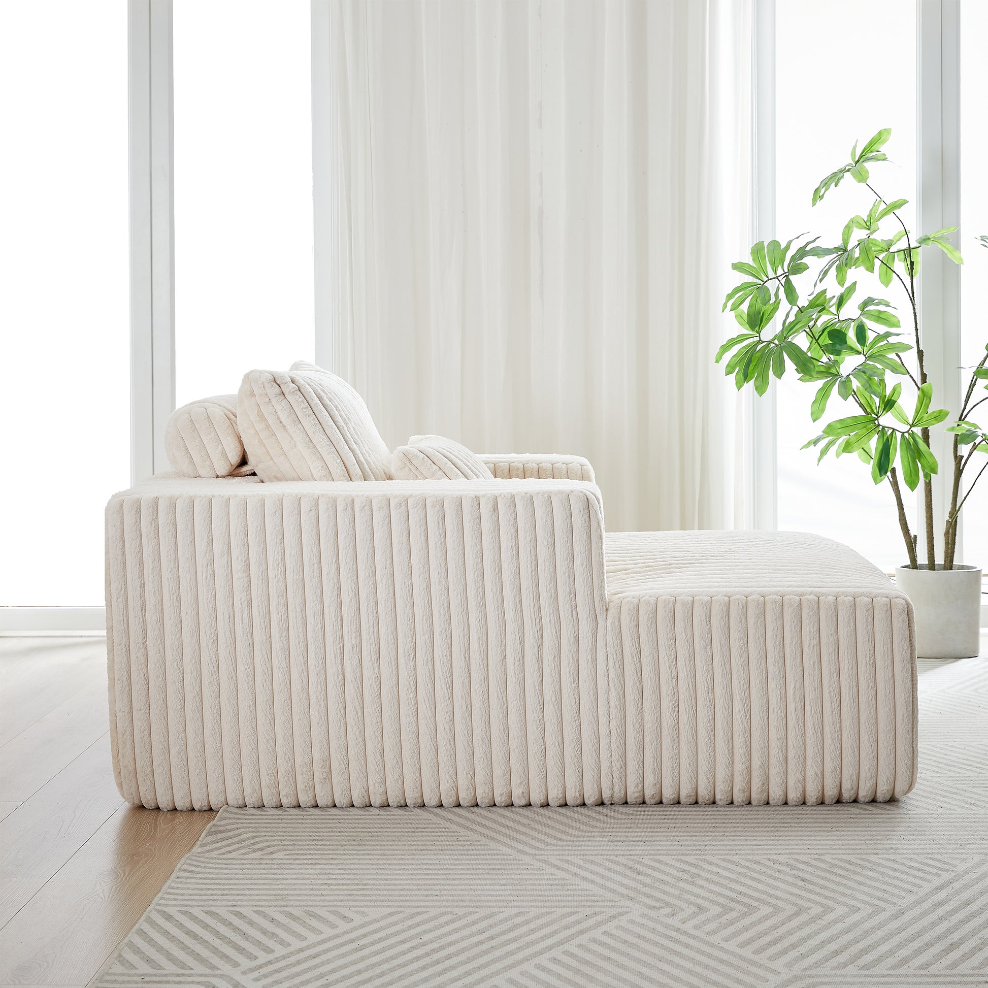 62.5 Inch Corduroy Sponge Sofa Lounge Chair,No Assembly Required,Fluffy Modern Sleeper Chair For Indoor Living Room Bedroom Beige Foam Corduroy 1 Seat