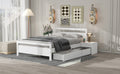 Full Size Wooden Platform Bed With 2 Storage Drawers And 2 Bedside Tables, White Full White Pine