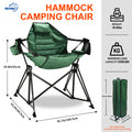 Hammock Camping Chair Folding 350 Lbs Foldable Portable Rocking Chairs For Adults Outside Swinging Camp With Stand Lawn Garden Hanging Outdoor Green Iron