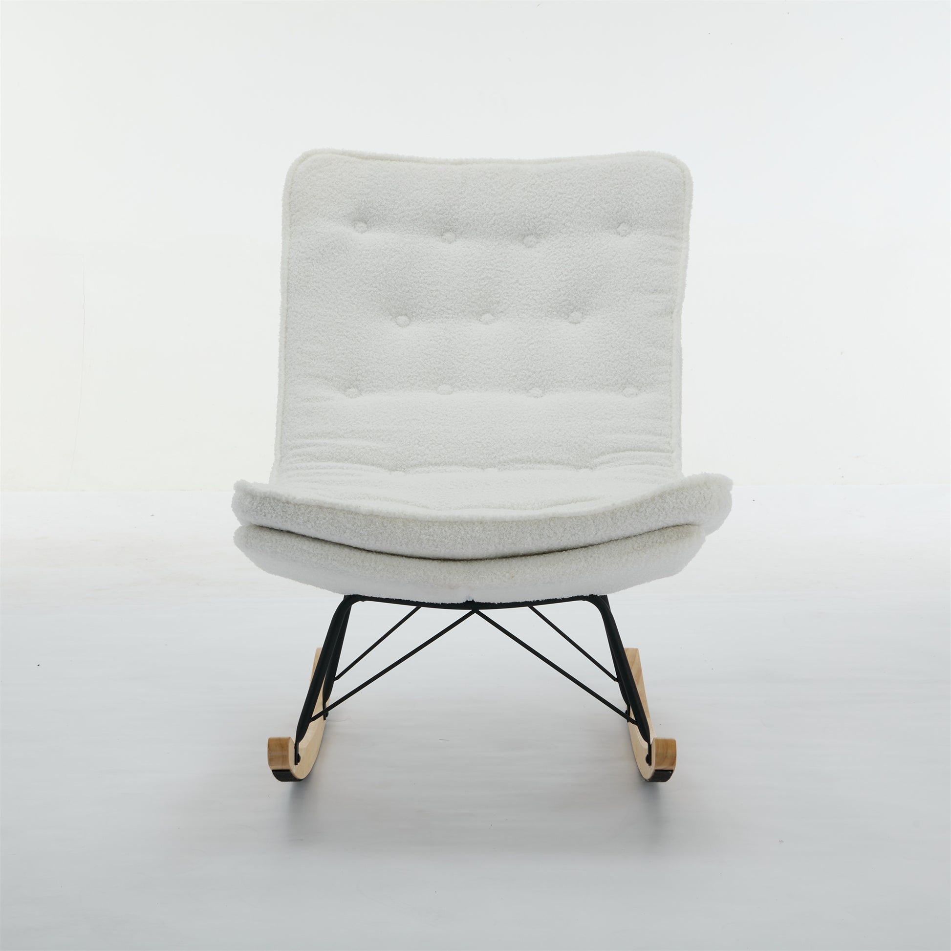 Lazy Rocking Chair,Comfortable Lounge Chair With Wide Backrest And Seat Wood Base, Upholstered Armless Rocker Chair For Living Room, Balcony,Bedroom And Patio Porch. White Cushion Iron White Primary Living Space Sponge Square Casual Rocking Chairs