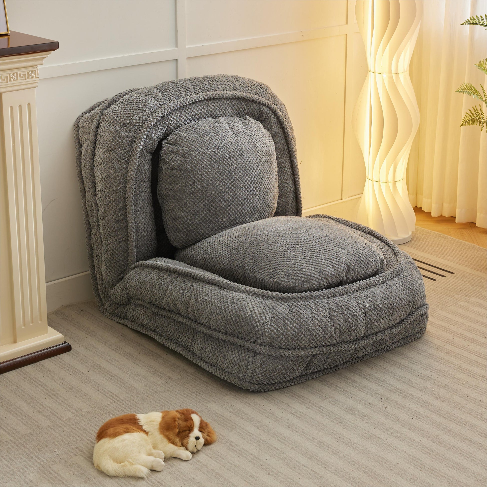 Human Dog Bed ,Lazy Sofa Couch ,5 Adjustable Position,Sit,Sleep,Fold,Suit To Put In Bedroom, Living Room ,Space Saving Design,Gray Gray Polyester Metal Primary Living Space Medium Soft Cushion Back