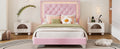 Twin Size Upholstered Bed Frame With Led Lights,Modern Velvet Platform Bed With Tufted Headboard,Pink Twin Pink Velvet