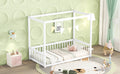 Twin Size Canopy Frame Floor Bed With Fence, Guardrails,White Twin White American Design Pine