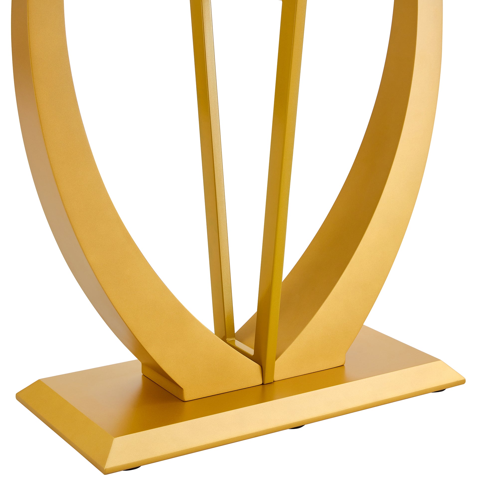 Modern And Simple Rectangular Glass Dining Table In White With A Pattern, 0.39 "White Top And Gold Legs, Suitable For Entrance And Living Room. White Glass