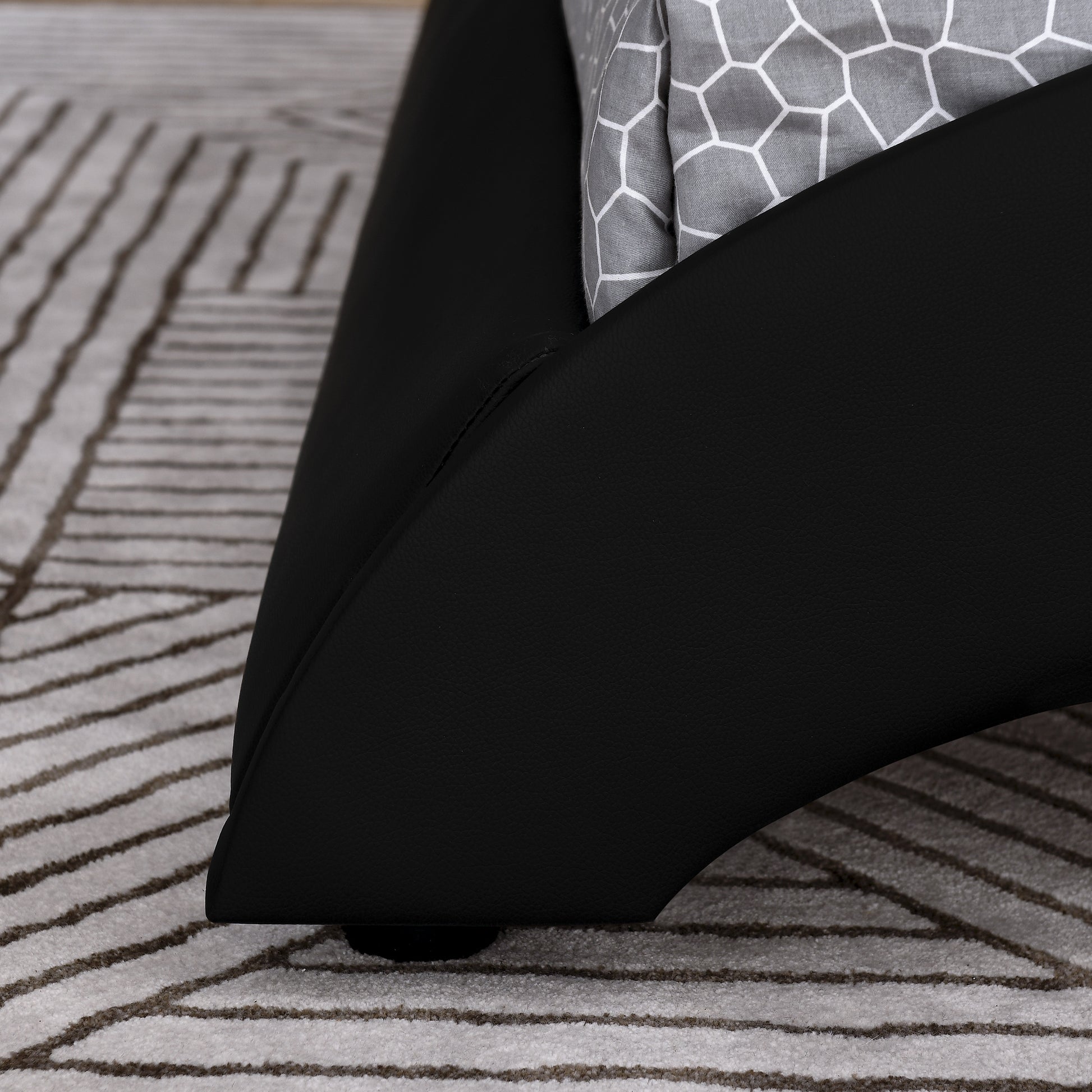 Queen Bed Frame Modern Faux Leather Upholstered Platform Bed Frame With And Headboard Wave Like Curve Low Profile Bed Frame,Wood Slats Support,Easy Assembly,Black Queen Black Pu