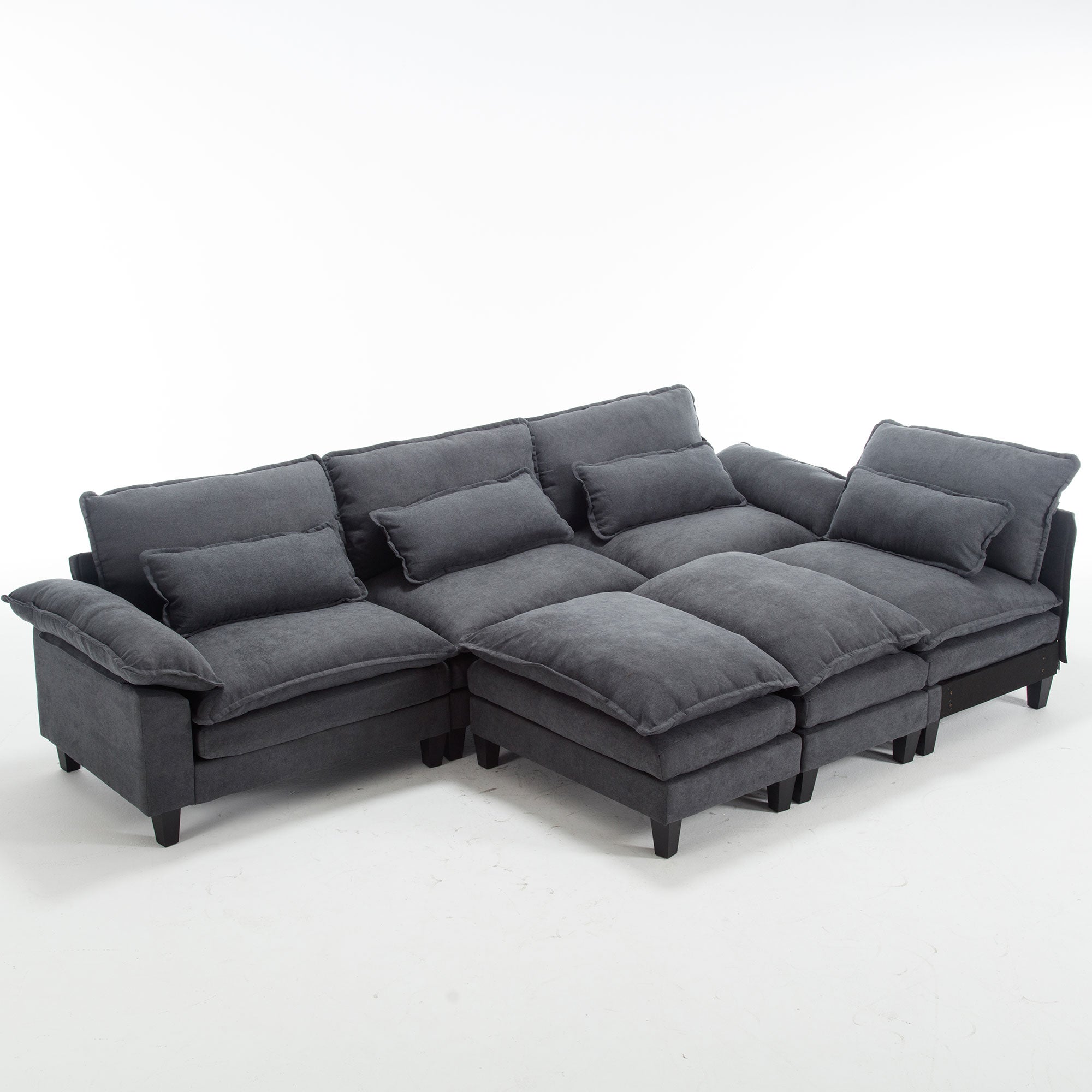 154.8" Oversized Modular Sofaice Velvet Large U Shaped Couch Comfy Upholstered 4 Seat Sofa With 2 Ottoman, 4 Lumbar Pillow, Deep Seat Couch For Living Room Dark Gray Primary Living Space Modern Foam Polyester 6 Seat